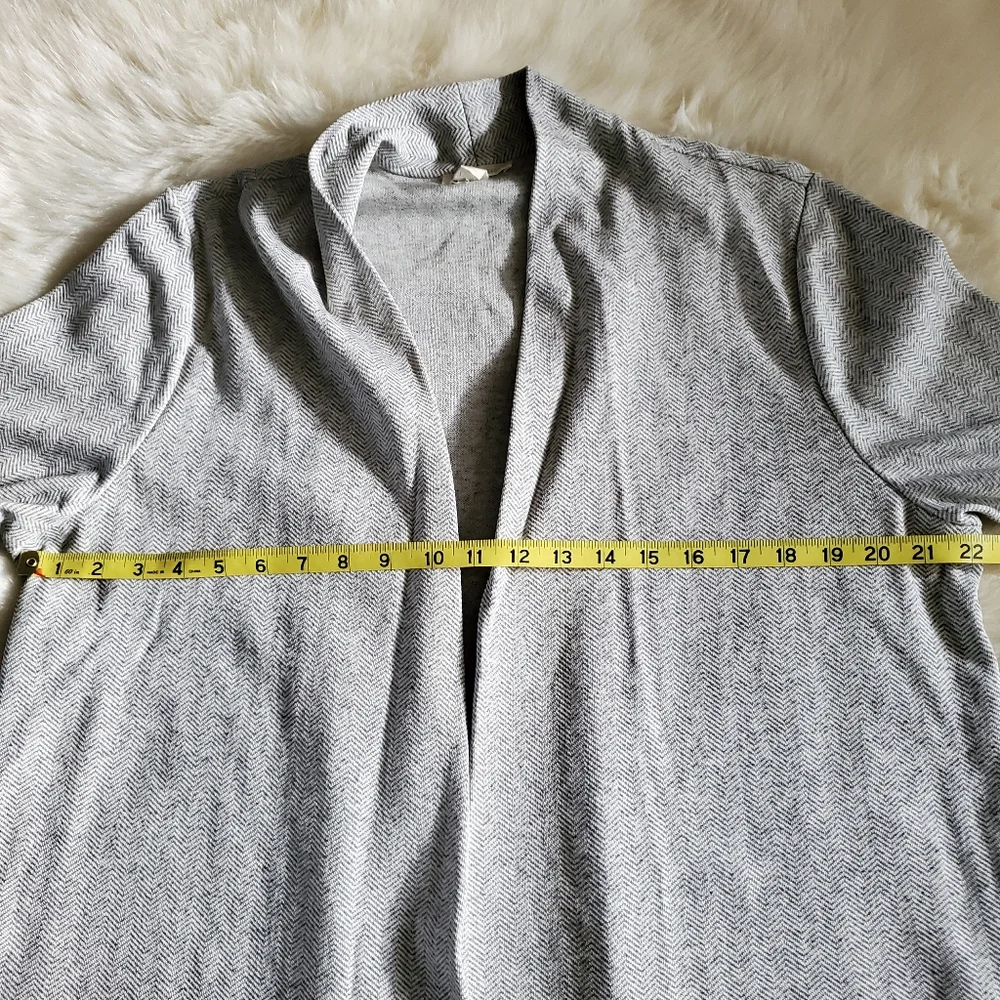 Eileen Fisher Herringbone Organic Cotton Longline Open Front Jacket Cardigan L